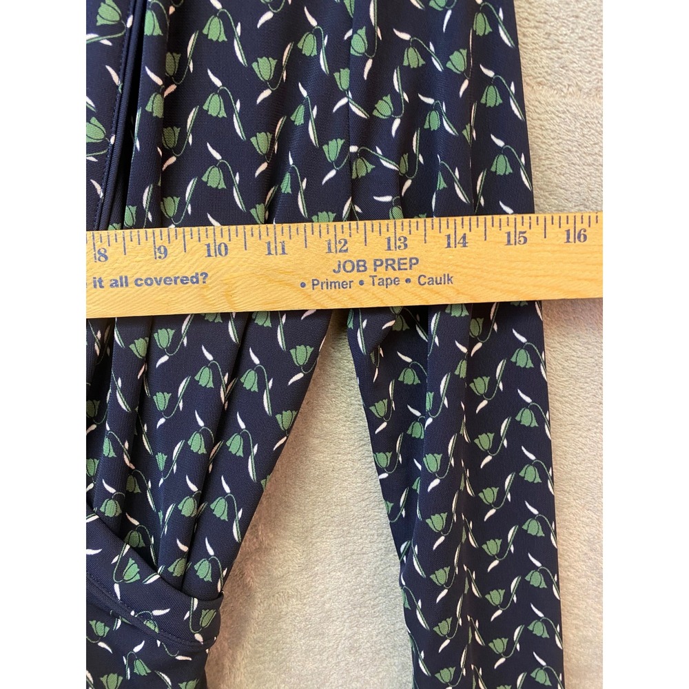 Ann Taylor Navy Blue Green Floral Tulip Faux Wrap Tie Waist Top Blouse Size S - Picture 4 of 5
